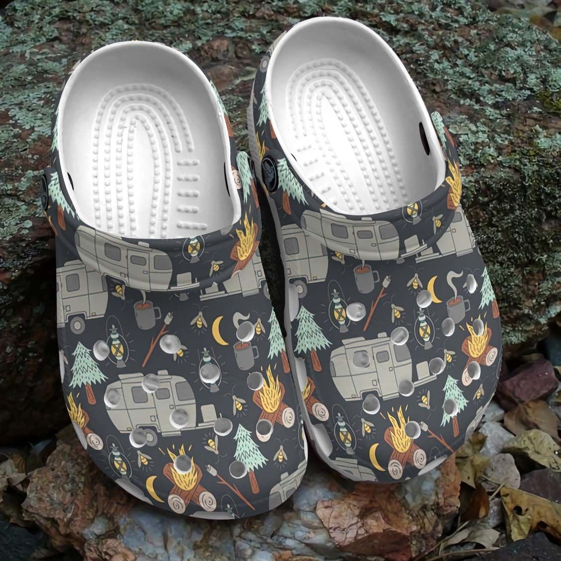 Retro Camping Crocs Clog Shoes  Simple Camp In Wood Clog Crocbland Clog Birthday Gift For Man Woman
